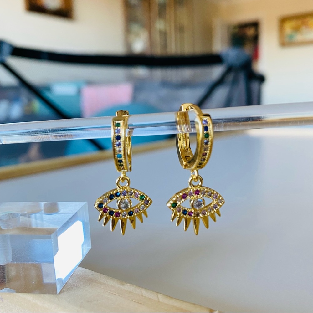 Evil Eye 24K Gold Plated Hoop Earrings